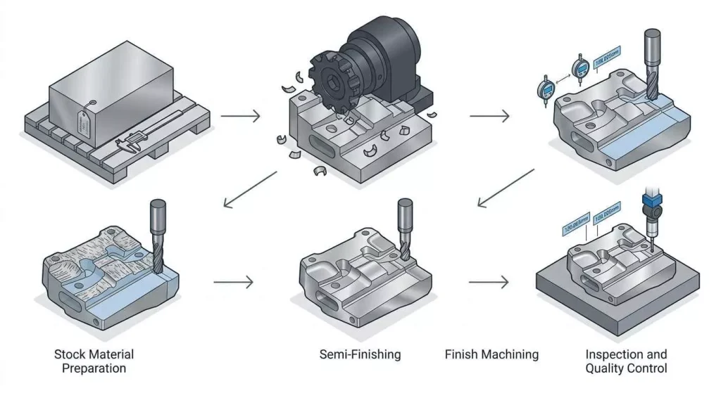 How to Design Parts for CNC Machining: Complete DFM Guidelines for Engineers 5 Complete CNC manufacturing workflow from CAD design and CAM programming to machining, inspection, and finished part delivery.