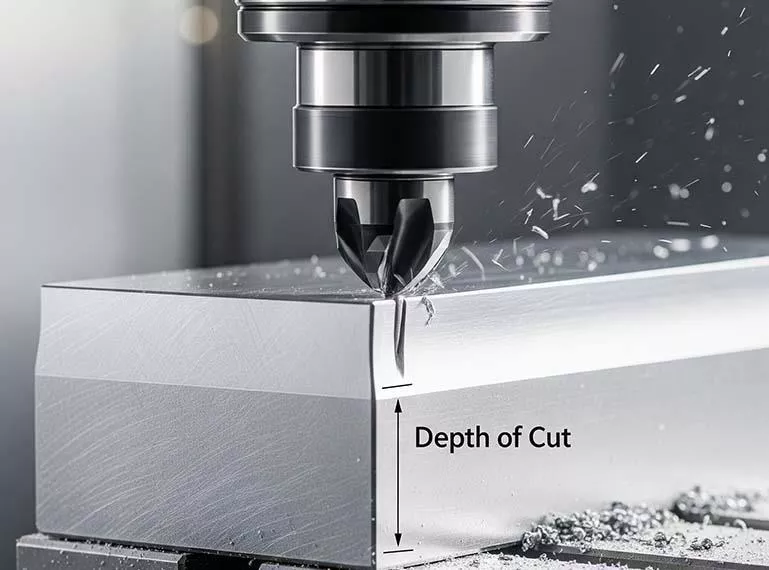 How to Set CNC Machining Parameters for Different Materials? 3 An image showing the milling of deep slots, cavities, or sidewalls, highlighting the depth of contact between the cutting tool and the workpiece.